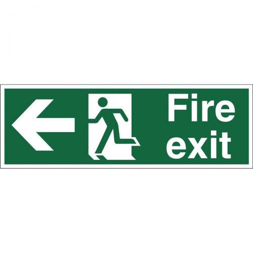 Stewart Superior Fire Exit Sign Man and Arrow Left W450xH150mm Self-adhesive Vinyl Ref SP120SAV