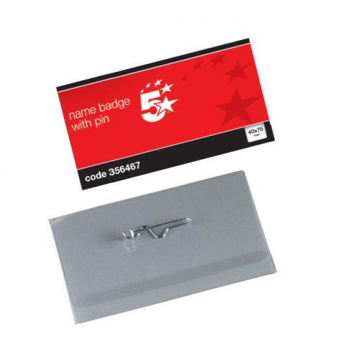 5 Star Name Badge 40X75mm & Pin Pk100