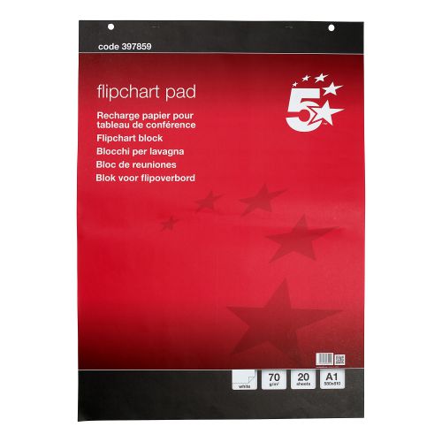 5 Star Office Meeting Flipchart Pad Perforated 20 Sheets A1 Plain 397859 [Pack 5]