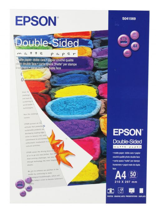 Epson Matte Paper Heavyweight 178gsm Double-sided A4 Ref C13S041569 [50 Sheets]
