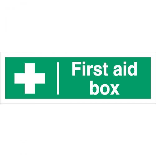 Stewart Superior First Aid Box Sign W300xH100mm Self Adhesive Vinyl Ref SP058SAV