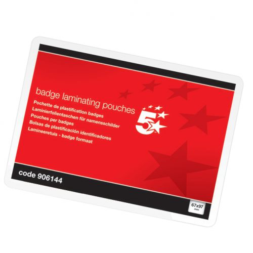 Badge Gloss Laminating Pouches 67x97mm 250 Micron Pk100 (906144)