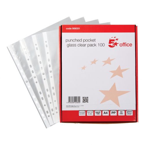 5 Star Office Pnch Pkt Glass Clear Pk100