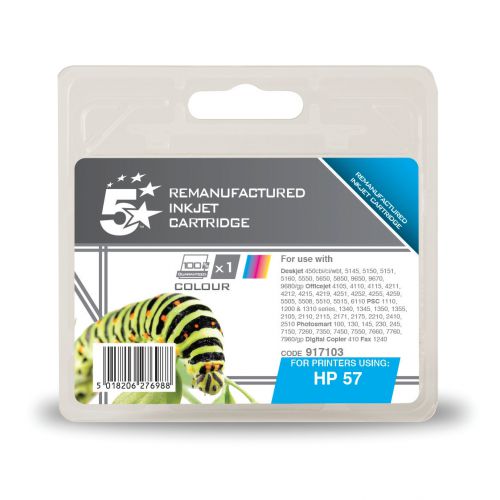 5 Star Office Remanufactured Inkjet Cart Page Life 500pp 17ml Tri-Colour [HP No.57 C6657AE Alternative]