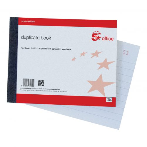 5 Star Office Duplicate Book with Carbon Ruled Indexed and Perforated 100 Sets 105x130mm