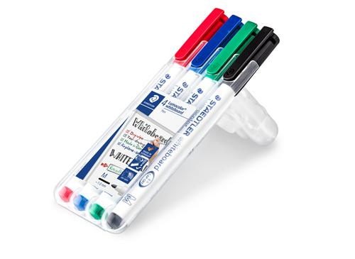 Staedtler Lumocolor Whiteboard Marker Bullet Tip 2mm Line Assorted Colours (Pack 4)