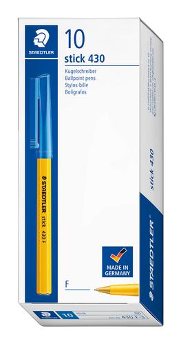 Staedtler 430 Stick Ballpoint Pen 0.8mm Tip 0.30mm Line Blue (Pack 10) - 430F3