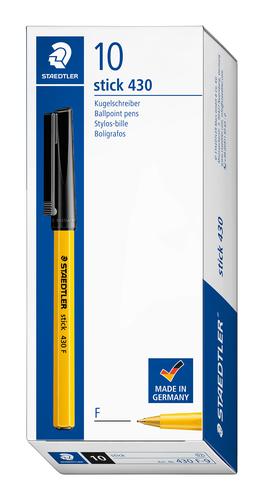 33296TT - Staedtler 430 Stick Ballpoint Pen 0.8mm Tip 0.30mm Line Black (Pack 10) - 430F9