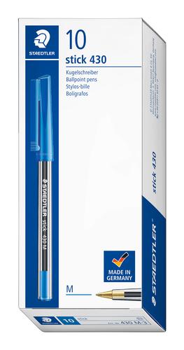 Staedtler 430 Stick Ballpoint Pen 1.0mm Tip 0.35mm Line Blue (Pack 10) - 430M-3