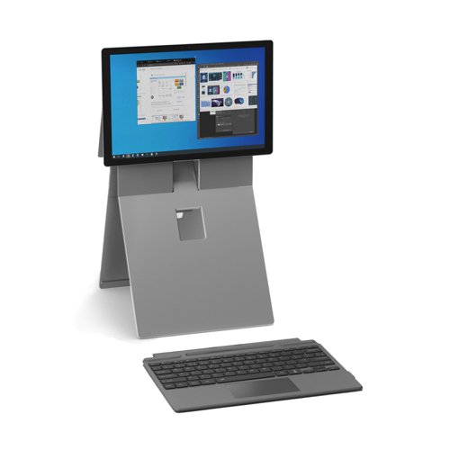ST-AKIC-S | Specialised ergonomic laptop stand developed to fit Microsoft's Surface Pro product family. The height adjustable design allows the KickStand to raise the laptop to a comfortable working position, with or without the type cover.A versatile ergonomic accessory designed to comply with European health & safety regulations.Created with the user in mind: instant setup and pack away, lightweight and thin for true mobility, easily adjustable screen elevation and inclination.Refined design, minimalist but very sturdy, guaranteed against malfunction for life.
