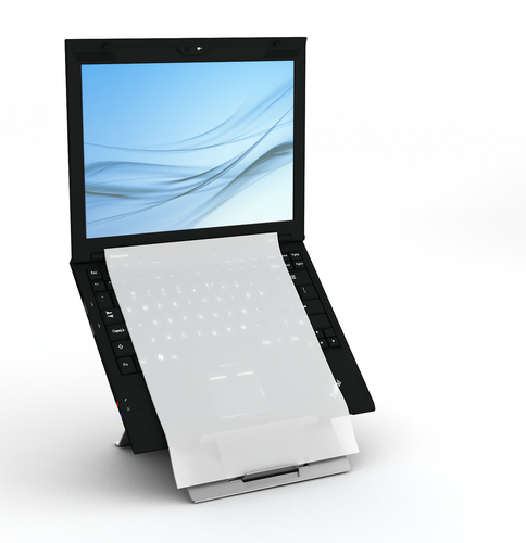 ST104111 | Ergonomic laptop stand with retractable in-line document holder for business comfort and pain-free work.It has been developed to fit the majority of the laptops available on the market. The height adjustable design allows Oryx evo D to raise the laptop to a comfortable working position. A versatile ergonomic accessory designed to comply with European health & safety regulations is certified by IGR Germany.Created with the user in mind: instant setup and pack away, lightweight and thin for true mobility, easily adjustable screen elevation and inclination.Refined design, minimalist but very sturdy, guaranteed against malfunction for life.