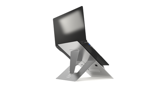 Low Angle High Elevation Laptop Stand with In-line Document Holder - Natural Aluminium Laptop / Monitor Risers ST10411X