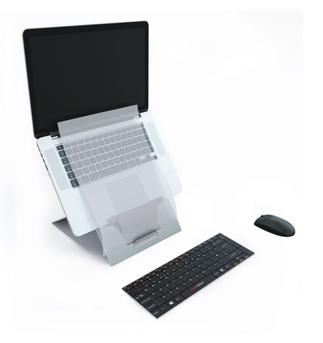 ST10411P | 2 in 1 hybrid ergonomic laptop and tablet stand with retractable in-line document holder for business comfort and pain-free work.It has been specially developed to fit both laptops and tablets allowing ergonomic work on both machines. The height adjustable design allows Oryx PRO to raise the laptop or tablet to a comfortable working position. A versatile ergonomic accessory designed to comply with European health & safety regulations.Created with the user in mind: instant setup and pack away, lightweight and thin for true mobility, easily adjustable screen elevation and inclination.Refined design, minimalist but very sturdy, guaranteed against malfunction for life.