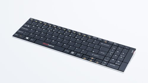 ST353021 | Standivarius SOLO #pad is the ultimate external laptop keyboard with number pad. IT is an ultra-slim keyboard with a responsive key action and aluminium casing designed for mobile workers with extensive use of numbers. The UK key layout includes hot-keys for internet, complete number pad, email and audio with LED indicators for caps, battery and recharge status. Supplied with charging lead, micro USB receiver and magnetic tilt-strip.