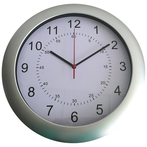 SECO 12 Hour Clock Silver Plastic Case with Silent Sweeping Second Hand 300mm