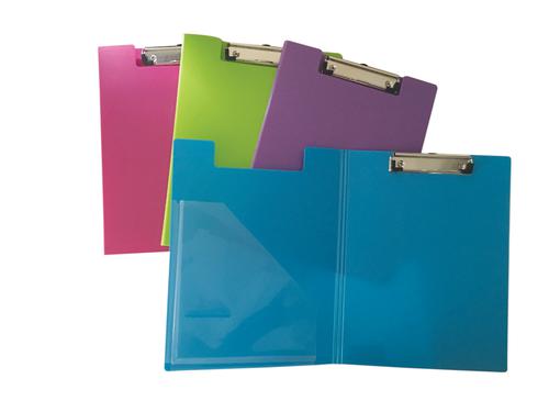 SECO A4+ PP Foldover Clipboard Lime Green/Pink/Purple/Turquoise (Pack of 4 Assorted)