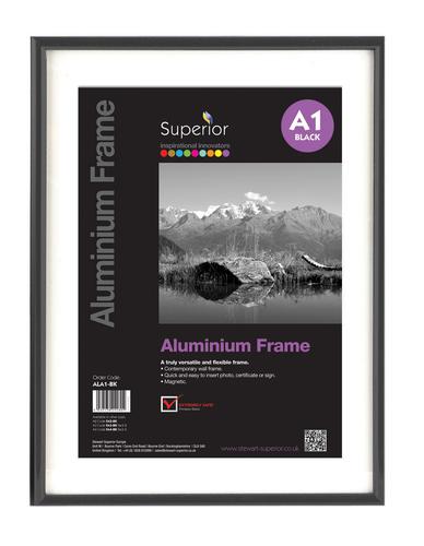 SECO A1 Brushed Aluminium Picture Frame with Perspex Safety Glass Black