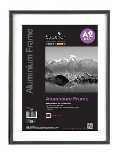 SECO A2 Brushed Aluminium Picture Frame with Perspex Safety Glass Black