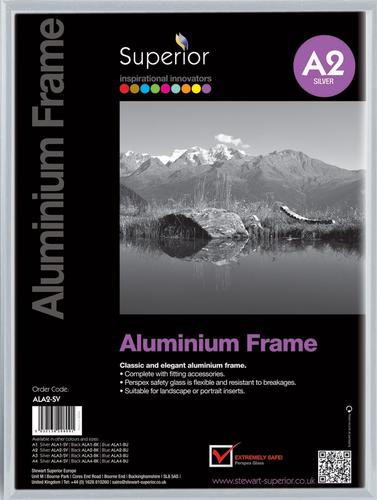 SECO A2 Brushed Silver Aluminium Picture Frame with Perspex Safety Glass