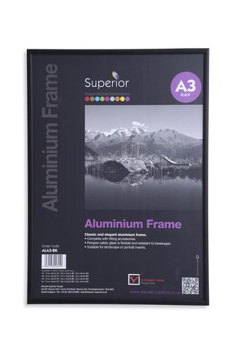 SECO A3 Brushed Aluminium Picture Frame with Perspex Safety Glass Black