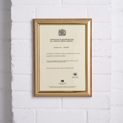 5 Star Facilities Snap De Luxe Certificate Frame Holds Standard A4 Certificates W210xD25xH297mm Gold
