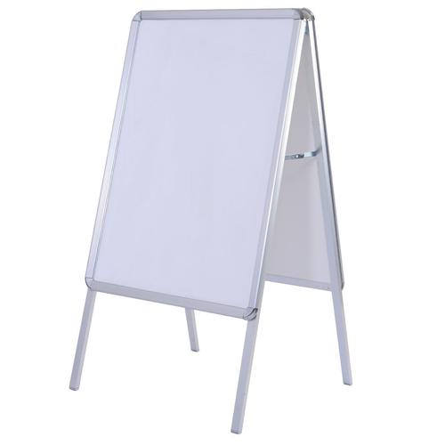 24639SS | The Snap Frame A-Board is one of the leading pavement signs on the market.The snap frame a-board has a tough aluminium frame, and strong legs to make it an excellent choice for a classic pavement sign. It has anti-glare PVC covers to hold your posters in, and is available in many different sizes.Tough galvanised steel back panels to add extra strength to the unit.