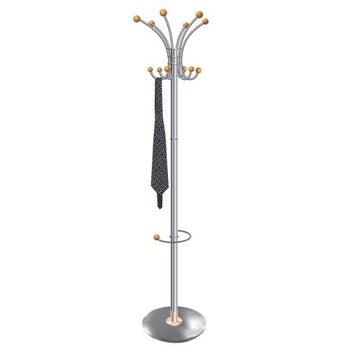 SECO Metallic Coat Stand with Heavy Base and Integral Umbrella Stand Metallic Grey and Light Wood