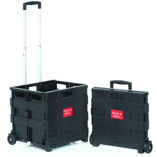 SECO Square Handle Large Foldable Plastic Crate Trolley Black