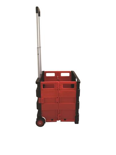 SECO Square Handle Large Foldable Plastic Crate Trolley Black & Red