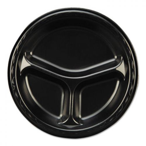 Laminated 3-Compartment Foam Plate 9'', Black, 125/Pack