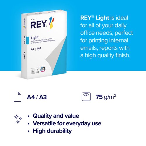 REY® Light Paper is a reliable solution for everyday printing tasks. Perfect for high-volume use, it delivers consistent performance in both home and office environments.