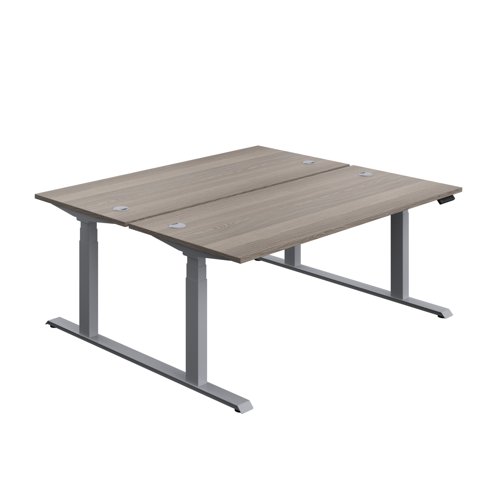 Economy Back To Back Sit Stand Desk (FSC) 1800 X 800 Grey Oak/Silver