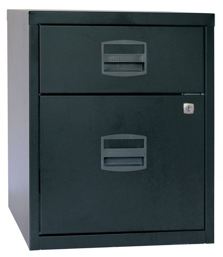 A4MHF2DBLK | The Bisley 2 Drawer A4 Mobile Home Filer is a high quality mobile filing cabinet featuring a fully welded carcass for strength and durability. Drawers are master locked with 200 differs and the unit is manufactured to meet British Standards. The sleek design and use of hard-wearing materials make this a perfect solution for your storage needs in home office environments.