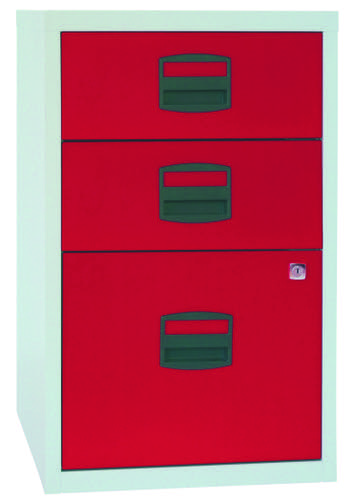 Bisley A4 Non-Mobile Home Filer 3 Drawer Grey/Red