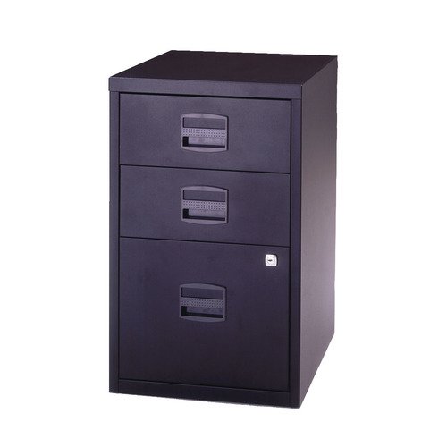 The Bisley 3 Drawer A4 Homefiler is a stylish and durable solution for your home office storage needs. Its 3 drawers are lockable via a mastered lock with 200 differs and the carcass is fully welded for strength and longevity. The drawers are designed for suspension filing and there is ample space for all of your files and paperwork.