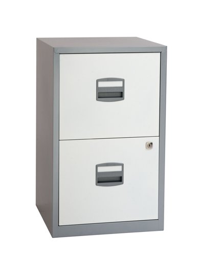 Bisley A4 Static Home Filer with 2 Drawers Silver/White