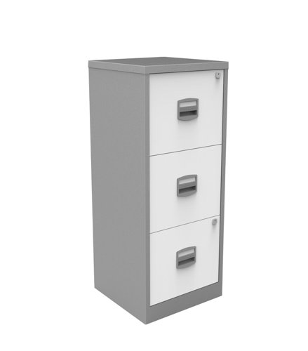 Bisley A4 Static Home Filer with 3 Drawers : Silver/White