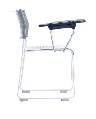 A black plastic writing tablet and arm, designed for the Twilight range of chairs.