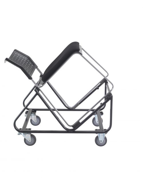 A black metal-framed trolley with large castors, designed to carry up to 25 Twilight chairs. Perfect for environments such as school halls, where chairs need to be moved and stacked frequently.