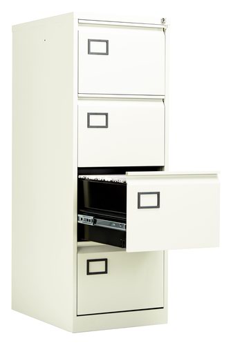 AOC4WHT | The Bisley 4 Drawer Contract Steel Filing Cabinet is the perfect solution for your office storage needs. With its recessed handles and central locking system, you can be sure that your documents are safe and secure. The anti-tilt feature prevents more than one drawer from being opened at a time, ensuring that your cabinet remains stable. The cabinet is supplied with 4 deep drawers, providing ample space for all your files and documents. Made from high-quality steel, this filing cabinet is built to last and is a great investment for any office. With its sleek design and practical features, the Bisley 4 Drawer Contract Steel Filing Cabinet is a must-have for any modern workplace.