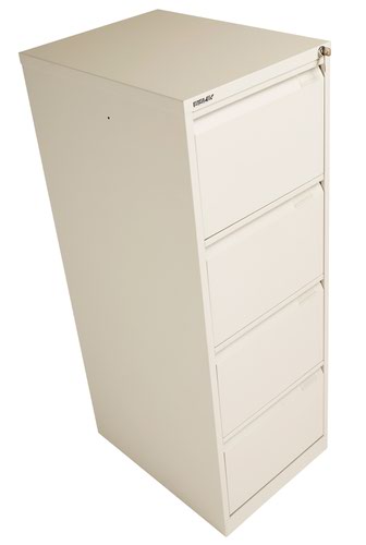 BS4E/CHK | The Bisley 4 Drawer Classic Steel Filing Cabinet is the perfect solution for all your filing needs. With its fully welded construction, this cabinet is built to last. The double skin drawer fronts provide added strength and durability, ensuring that your documents are safe and secure. The cabinet is suitable for both foolscap and A4 filing, making it versatile and practical. With four deep drawers, you'll have plenty of space to store all your important documents. Whether you're looking to organize your home office or your workplace, the Bisley 4 drawer classic filing cabinet is the ideal choice. Invest in this high-quality cabinet today and enjoy the benefits of a well-organised workspace.