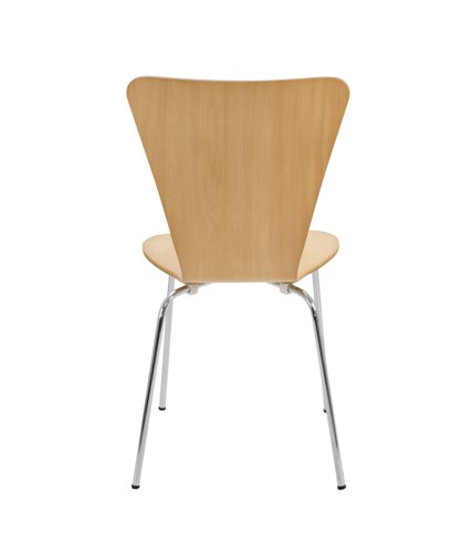 CH0514BE | The Picasso Chair is a distinctive stacking chair with a contemporary look that will elevate any space. Its polished veneer seat and back provide comfort and style, while the chrome frame with plastic feet adds durability and stability. Made from wood veneer material, this chair is both eco-friendly and visually appealing. The Picasso Chair can stack up to 4 high, making it perfect for storage and space-saving solutions. Whether used in a corporate setting or at home, this chair is a versatile and stylish addition to any environment.