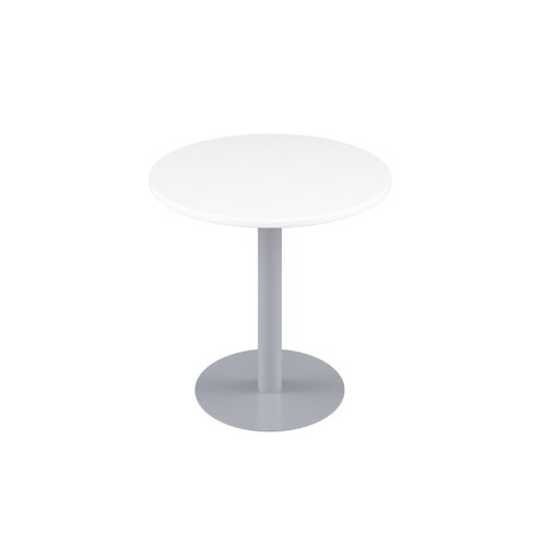 Contract Table Mid 600mm White Top Silver Base