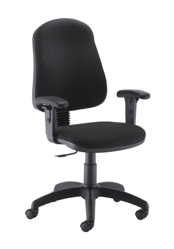 The Calypso 2 Single Lever Office Chair with Fixed Back and Adjustable Arms. With its fixed office chair mechanism, you can be sure that it will stay in place and provide you with the support you need. The deep cushioned seat and upholstered office chair will keep you comfortable all day long, while the high back office chair will provide you with the necessary support for your back. The office chair with fixed back and adjustable arms allows you to customize your seating experience to your liking. Made with 100% man-made office chair fabric, this chair is durable and easy to clean. Invest in the Calypso 2 Single Lever Office Chair with Fixed Back and Adjustable Arms for a comfortable and productive workday.