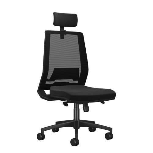 Rome Mesh High Back Chair With Headrest - Black Frame Black Fabric