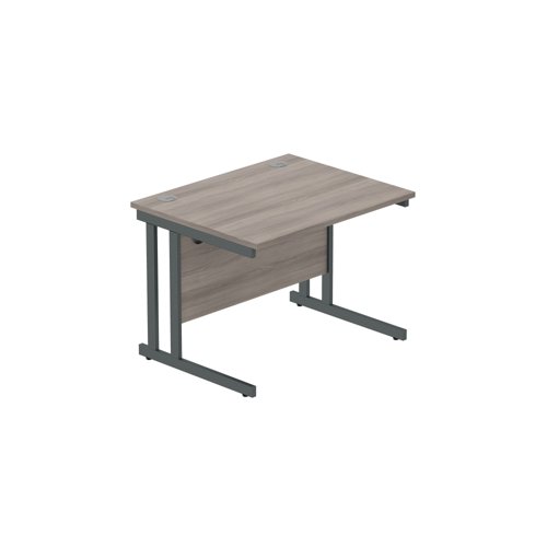 Office Rectangular Desk with Steel Double Upright Cantilever Frame (FSC) 1000X800 Alaskan Grey Oak/Graphite