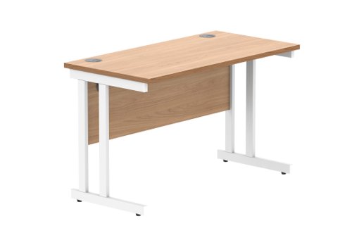 Office Rectangular Desk With Steel Double Upright Cantilever Frame 1200X600 Norwegian Beech/White