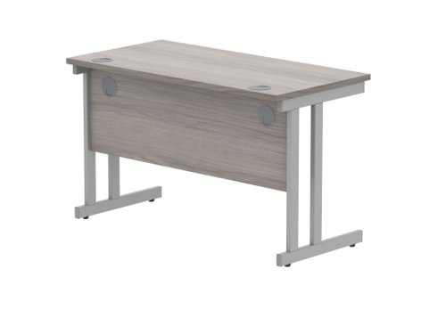 Office Rectangular Desk With Steel Double Upright Cantilever Frame 1200X600 Alaskan Grey Oak/Silver
