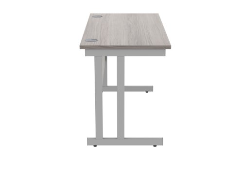 Office Rectangular Desk With Steel Double Upright Cantilever Frame 1200X600 Alaskan Grey Oak/Silver
