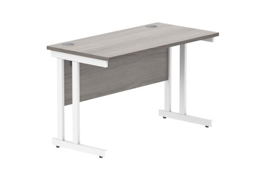 Office Rectangular Desk With Steel Double Upright Cantilever Frame 1200X600 Alaskan Grey Oak/White